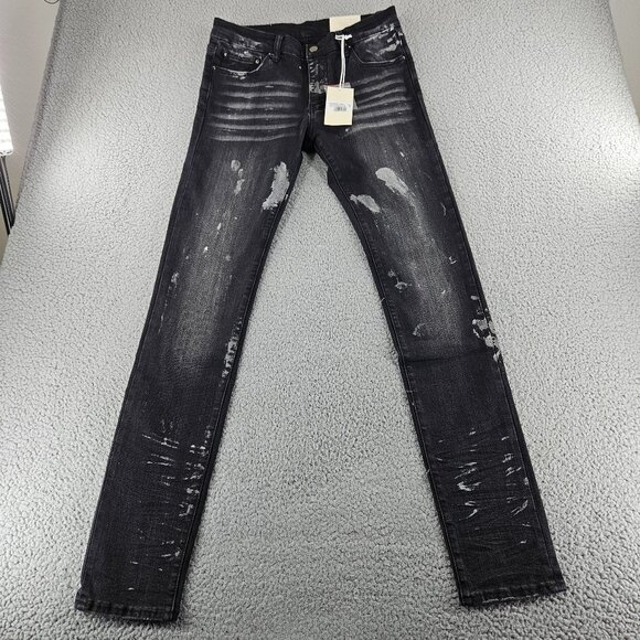 mnml Jeans Mens 30 Black X143 Stretch Denim Distressed Slim Fit Grunge Skater - Picture 1 of 15